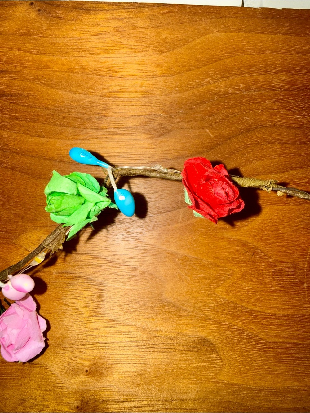LED Flower Crown Headband * Multicolor Paper Roses * Light Up - Picture 3 of 5